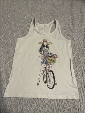 The Children's Place White Tank with Girl-on-Bike Graphic